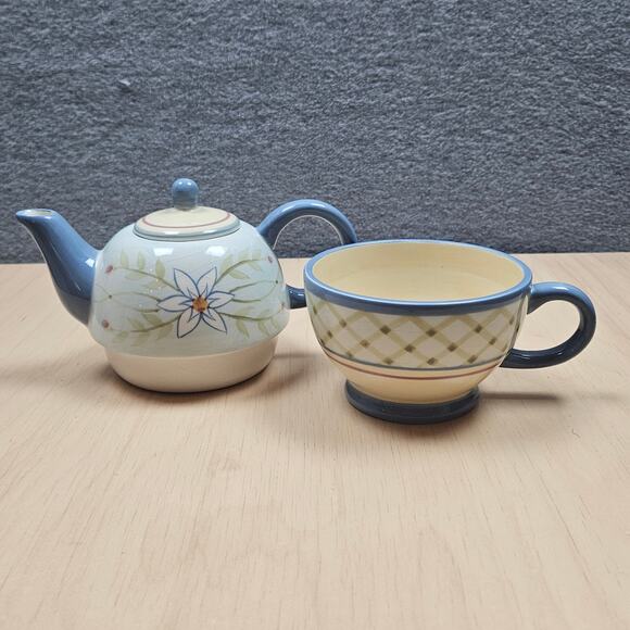 Tea for One Teapot and Cup Cottage Core Tea Pot Small Blue Teapot Gift Tea Party - Picture 5 of 11